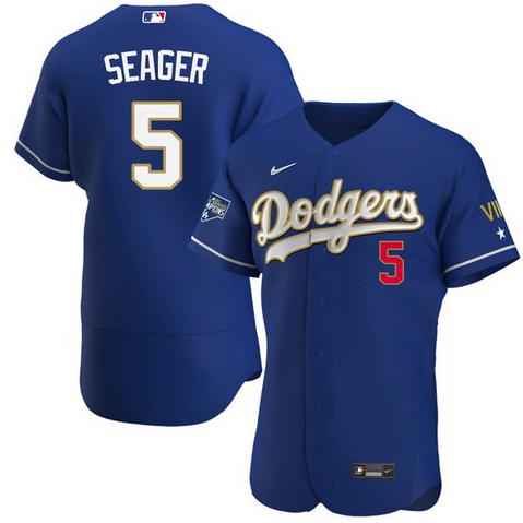 Men's Los Angeles Dodgers #5 Corey Seager Royal Blue MLB Championship Flex Base Sttiched Jersey